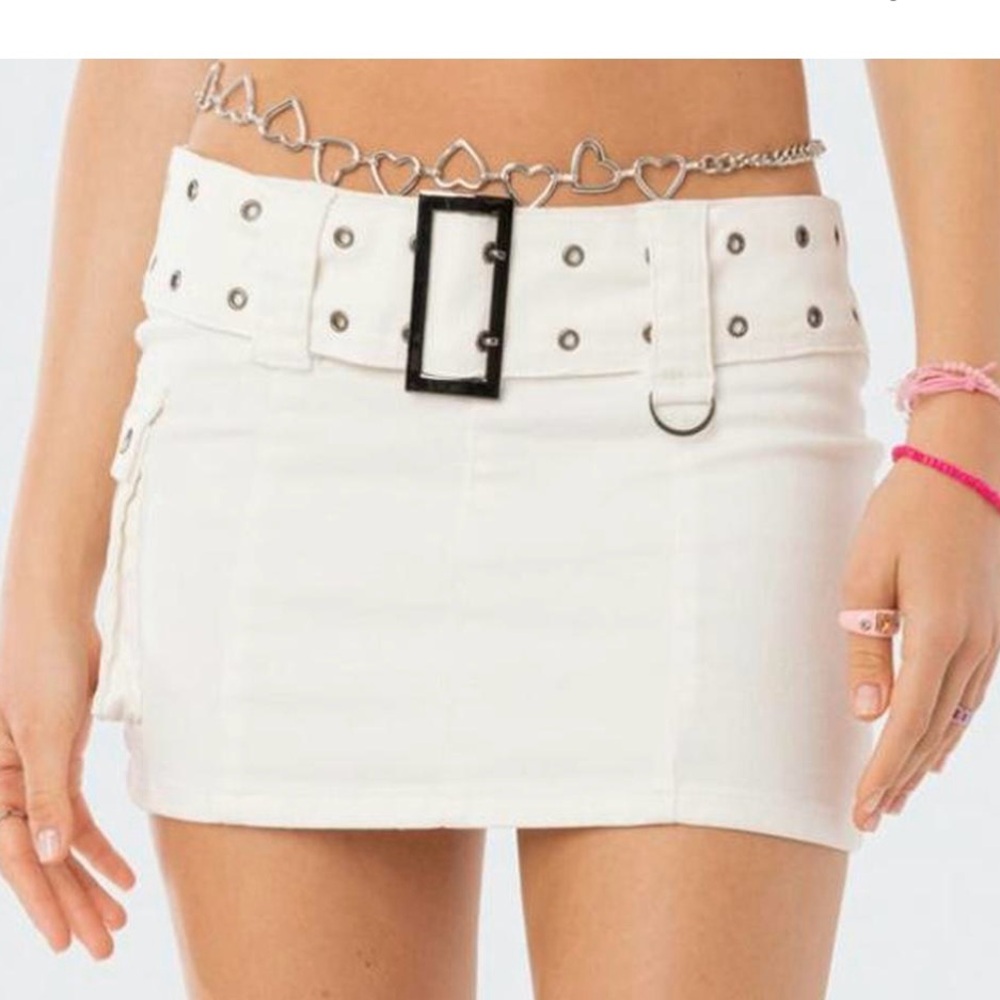 Edikted White Mini Skirt with Belt Detail